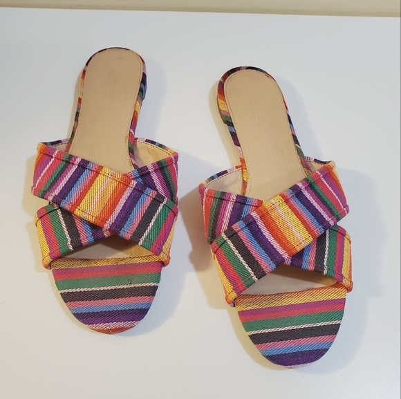 J. Crew Cora colorfull stripes canvas Flat Slides sandals size 8 - Picture 2 of 11